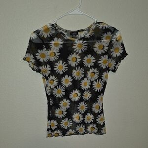 Floral Black and White Sheer Daisy Top